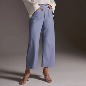 Anthropologie Maeve the Colette faux leather wide leg crop pants blue size 28